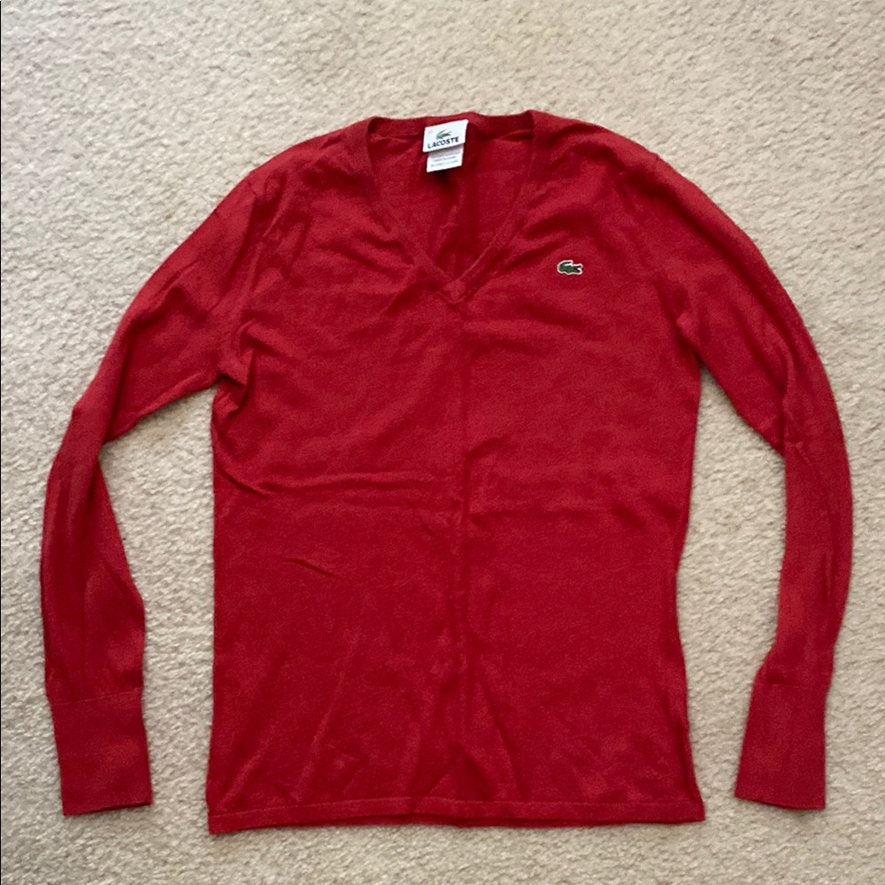 Lacoste Red V-Neck Sweater Classic‎ Knit